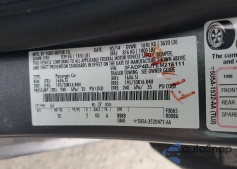 2014 Ford Fiesta Se z USA, uszkodzony, nr VIN 3FADP4BJ7EM216111